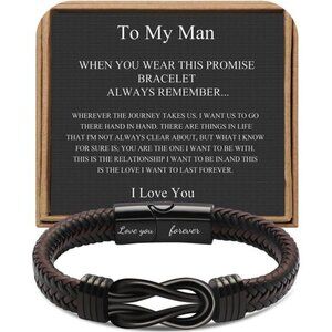 Mens Leather Bracelet Brown Braided Knot Stainless Steel Infinity Gift Jewelry